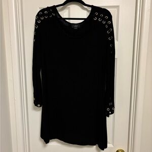 Belldini Tunic Sweater Gold Rhinestone Lace Up Bell Sleeve